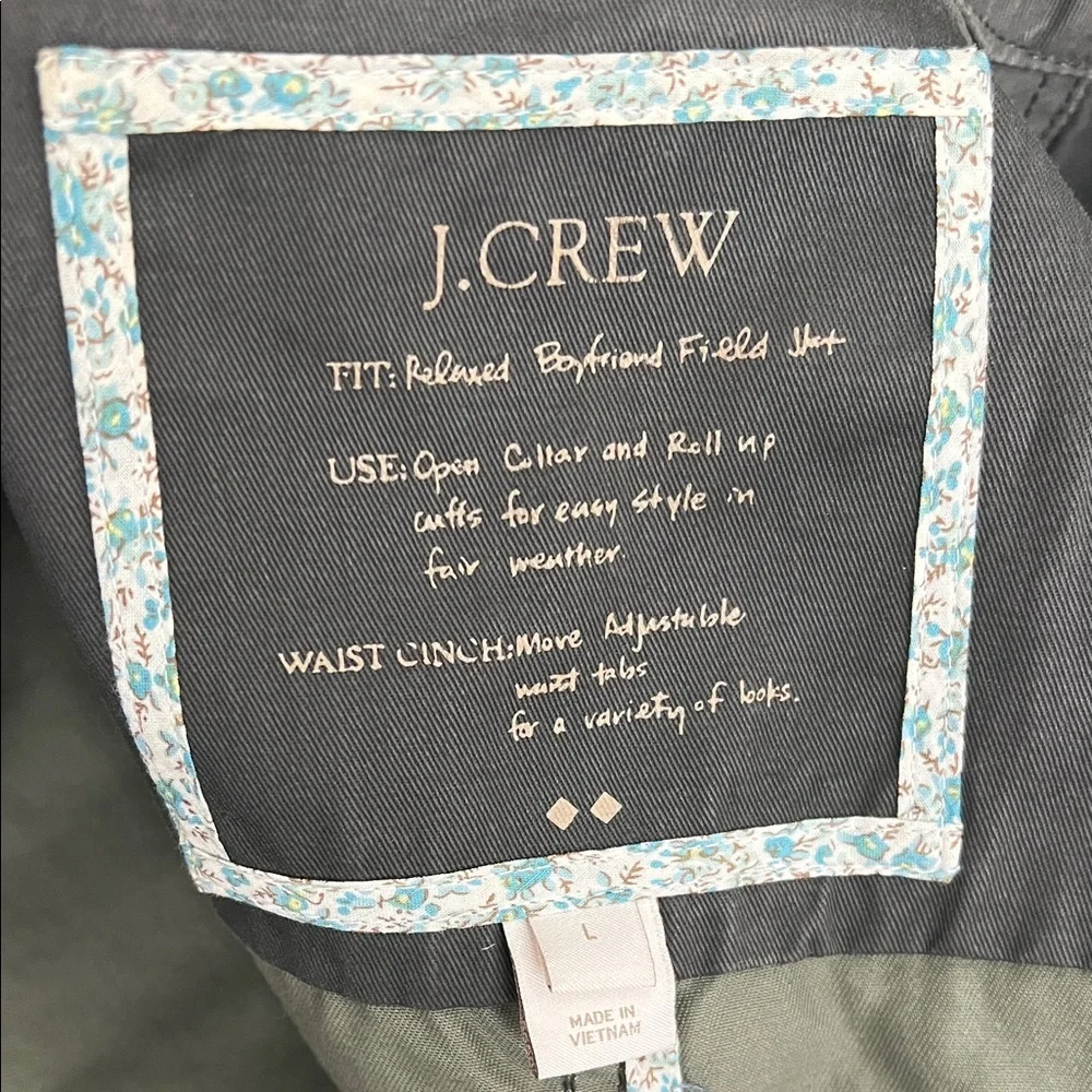 J.Crew Olive Women’s Relaxed Boyfriend Field Shirt with Gold Detail| Size L - Picture 6 of 7